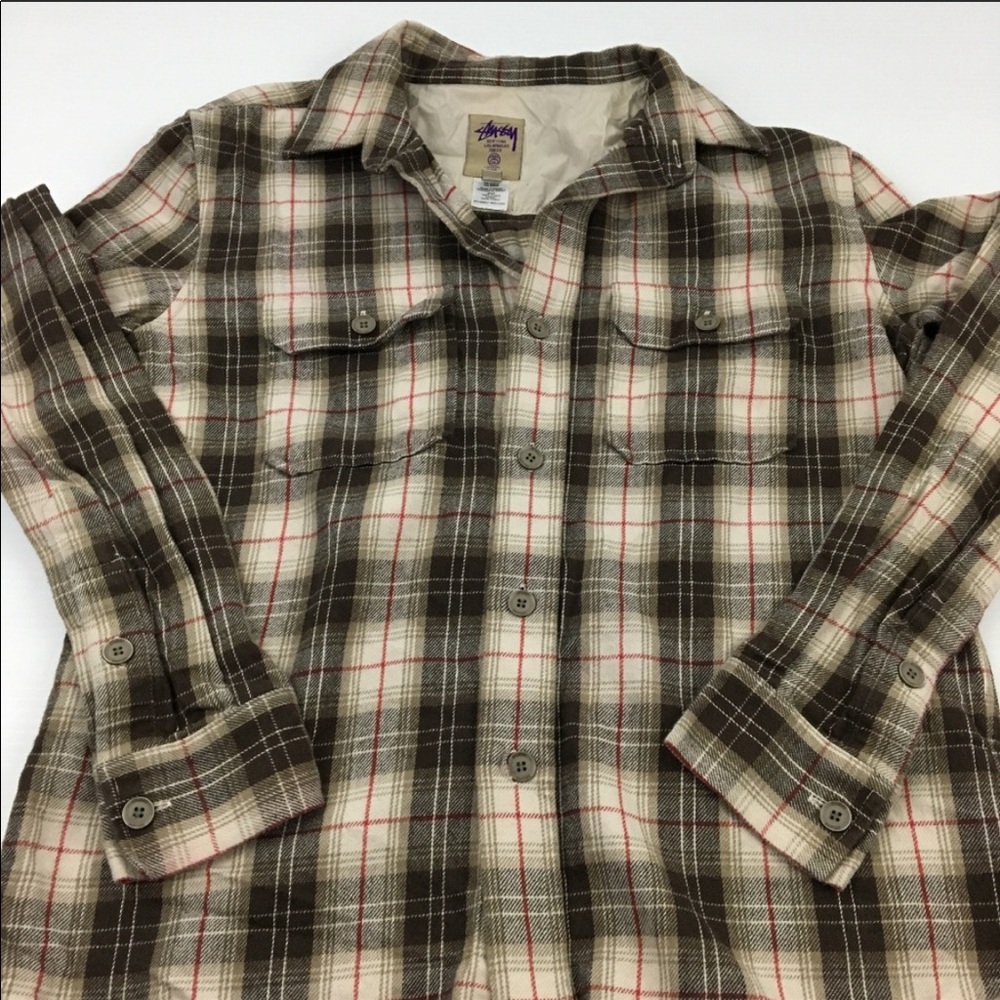 Stussy Deluxe Shirt Flannel Plaid Casual Button L